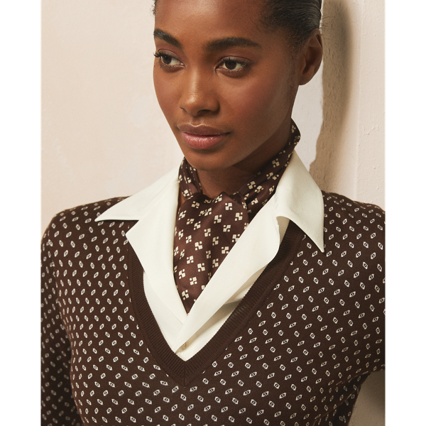 Bright Brown Silk Long-sleeve V-neck Jumper Ralph Lauren Collection 7