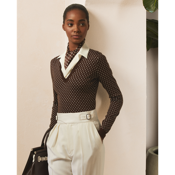 Bright Brown Silk Long-sleeve V-neck Jumper Ralph Lauren Collection 8