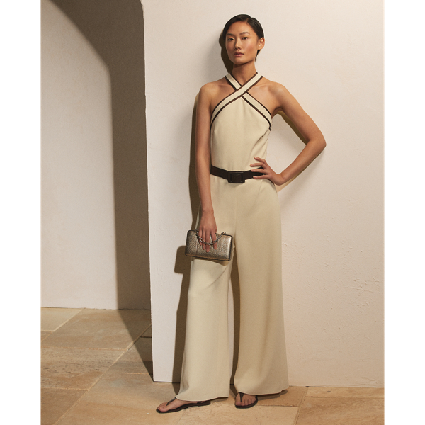 Cream Arely Crepe Cady Halter Jumpsuit Ralph Lauren Collection 4