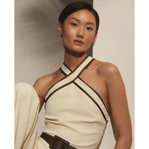 Cream Arely Crepe Cady Halter Jumpsuit Ralph Lauren Collection 5