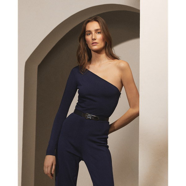 Tuta monospalla in maglia con cintura Ralph Lauren Collection in Bright Navy 4