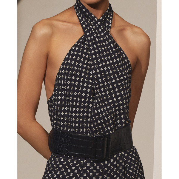 Bright Navy/Cream Darby Silk Crepe Halter Blouse Ralph Lauren Collection 6