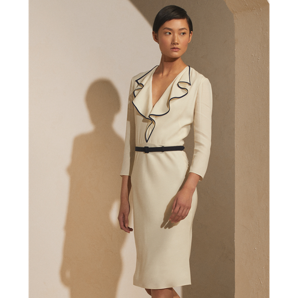 Cream Darrien Belted Ruffled Crepe Day Dress Ralph Lauren Collection 4