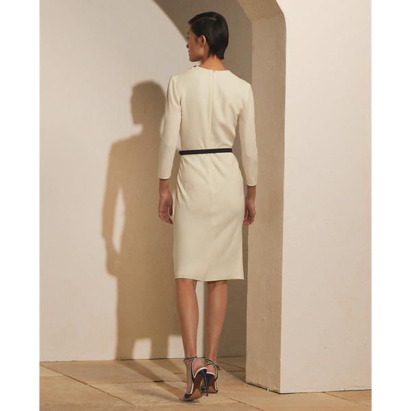 Cream Darrien Belted Ruffled Crepe Day Dress Ralph Lauren Collection 5