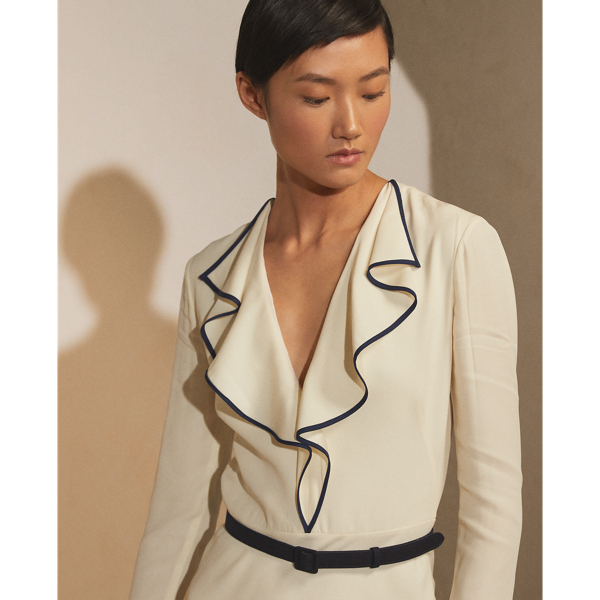 Cream Darrien Belted Ruffled Crepe Day Dress Ralph Lauren Collection 6