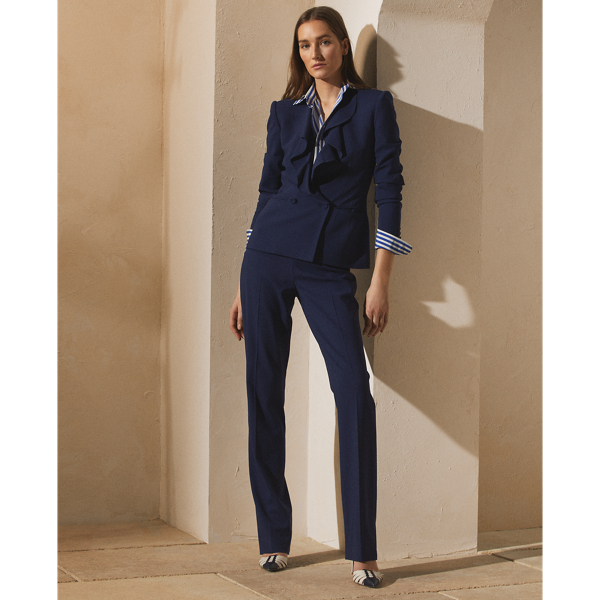 Bright Navy Roberts Wool Crepe Ruffled Jacket Ralph Lauren Collection 4