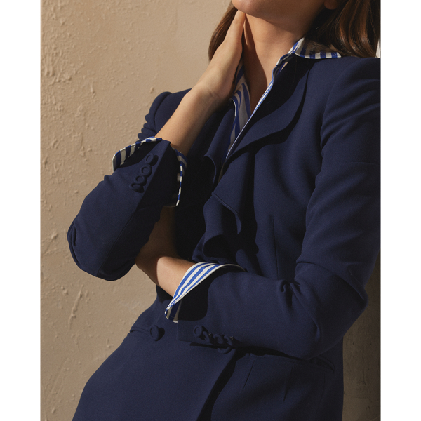 Bright Navy Roberts Wool Crepe Ruffled Jacket Ralph Lauren Collection 6