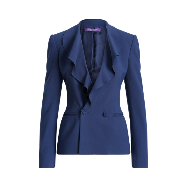 Bright Navy Roberts Wool Crepe Ruffled Jacket Ralph Lauren Collection 2