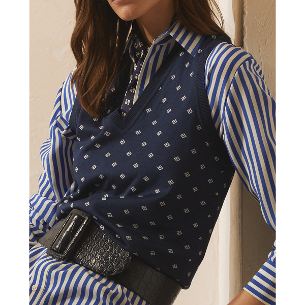 Bright Navy Silk V-Neck Sleeveless Jumper Ralph Lauren Collection 6