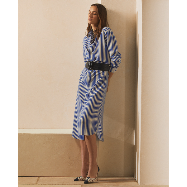 Royal Blue/White Graison Striped Silk Day Dress Ralph Lauren Collection 4