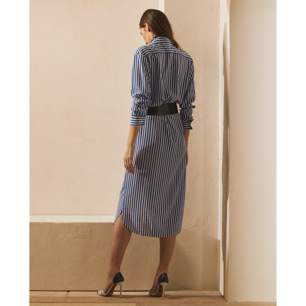 Royal Blue/White Graison Striped Silk Day Dress Ralph Lauren Collection 5