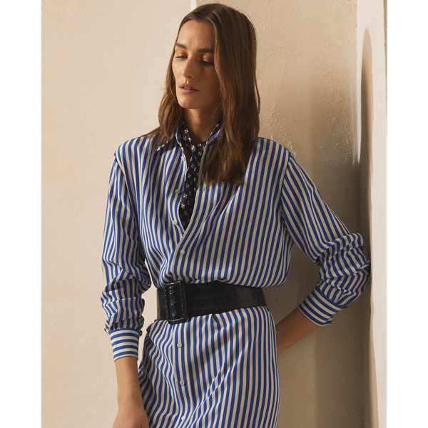 Royal Blue/White Graison Striped Silk Day Dress Ralph Lauren Collection 6