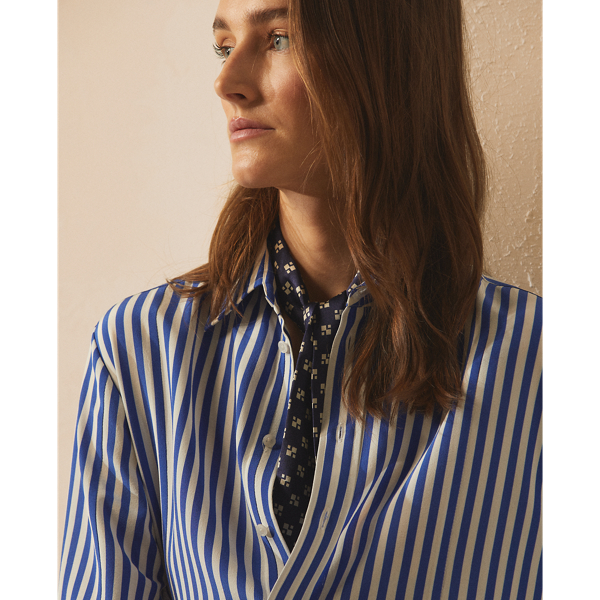 Royal Blue/White Graison Striped Silk Day Dress Ralph Lauren Collection 7