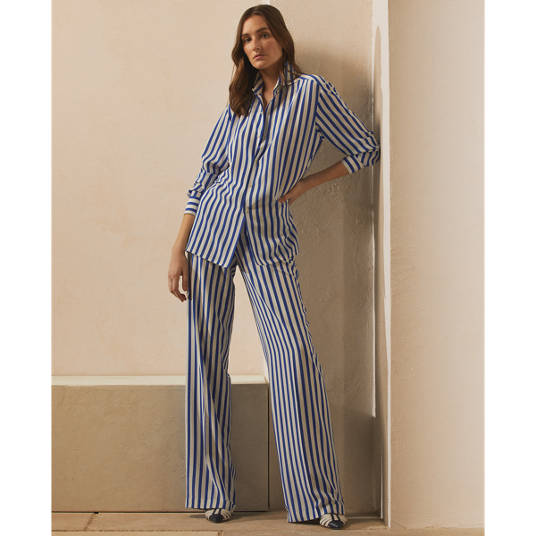 Royal Blue/White Capri Striped Silk Shirt Ralph Lauren Collection 4