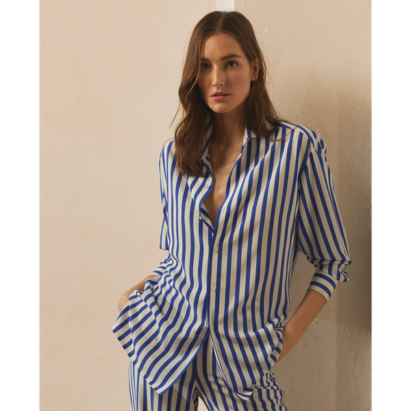 Royal Blue/White Capri Striped Silk Shirt Ralph Lauren Collection 5