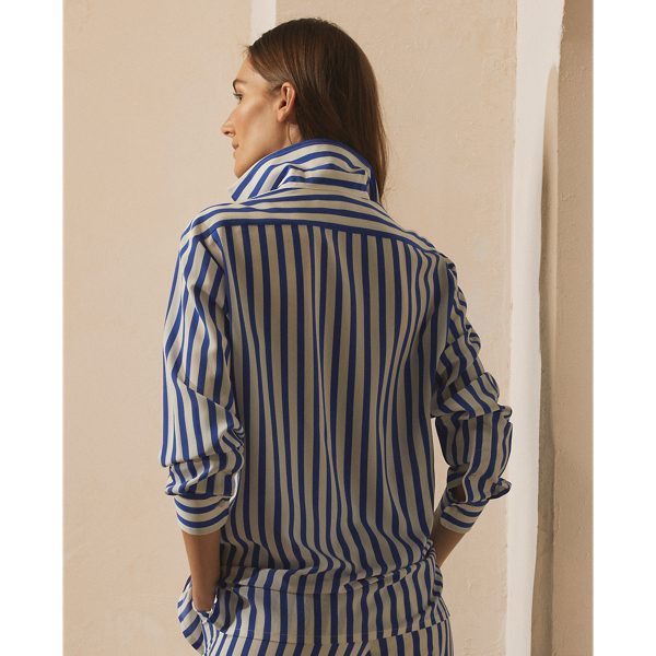 Royal Blue/White Capri Striped Silk Shirt Ralph Lauren Collection 6