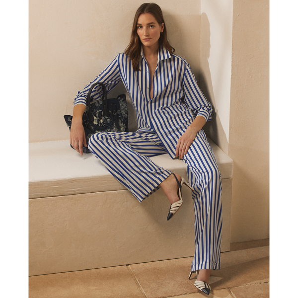 Royal Blue/White Capri Striped Silk Shirt Ralph Lauren Collection 7