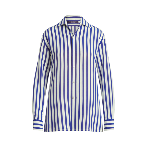 Royal Blue/White Capri Striped Silk Shirt Ralph Lauren Collection 2