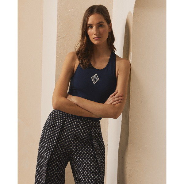 Bright Navy With Crest Monogram Silk Racerback Tank Jumper Ralph Lauren Collection 4