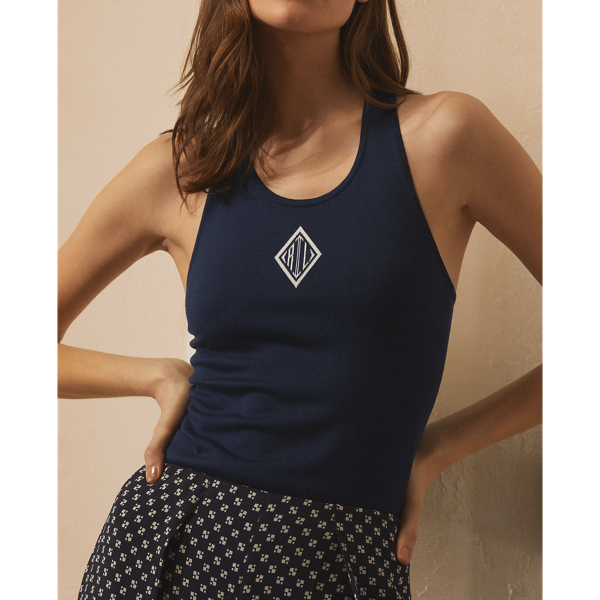 Bright Navy With Crest Monogram Silk Racerback Tank Jumper Ralph Lauren Collection 6