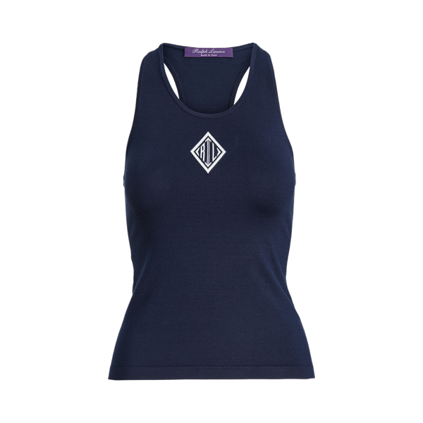 Bright Navy With Crest Monogram Silk Racerback Tank Jumper Ralph Lauren Collection 2