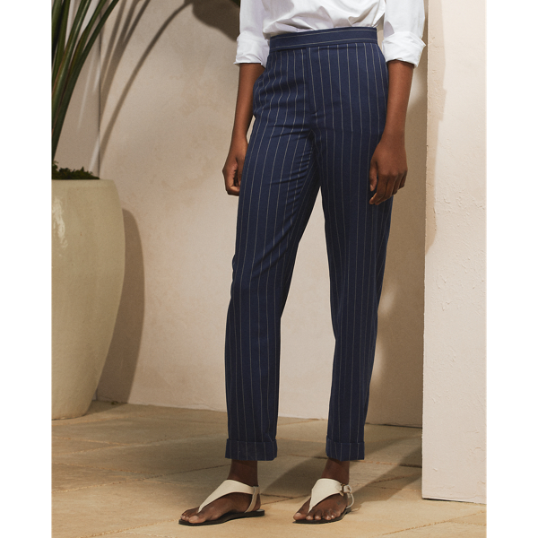 Bright Navy/Cream Alycia Striped Wool Twill Trouser Ralph Lauren Collection 4