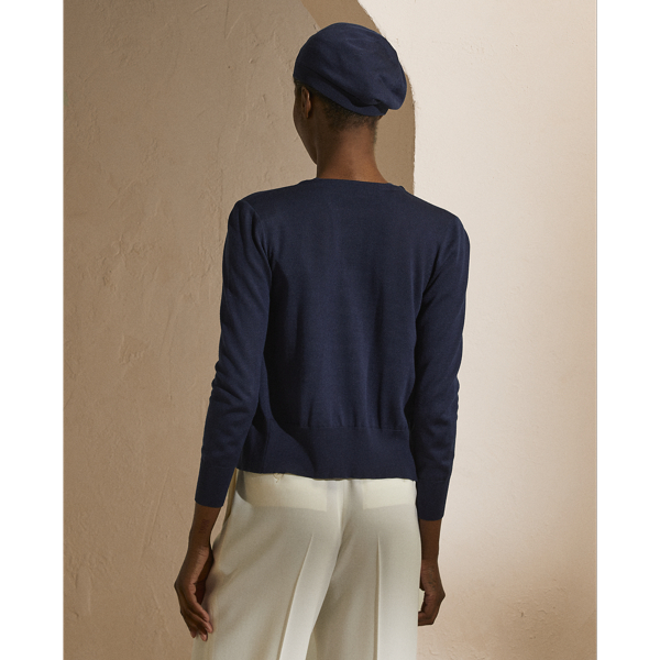 Bright Navy Ruffle-Trim Silk Cardigan Jumper Ralph Lauren Collection 5