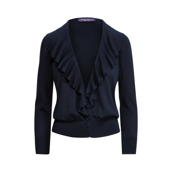 Bright Navy Ruffle-Trim Silk Cardigan Jumper Ralph Lauren Collection 2