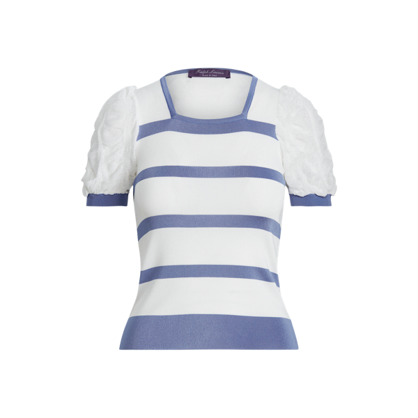 Nimes Blue/Lux Cream Striped Puff-Sleeve Jumper Ralph Lauren Collection 2