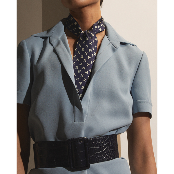 Light Blue Clarisa Crepe Cady Blouse Ralph Lauren Collection 6