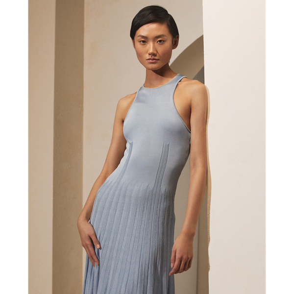 Light Blue Pleated Pointelle Jumper Day Dress Ralph Lauren Collection 4