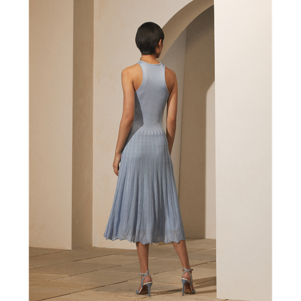 Light Blue Pleated Pointelle Jumper Day Dress Ralph Lauren Collection 5