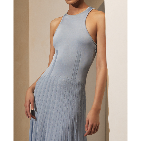 Light Blue Pleated Pointelle Jumper Day Dress Ralph Lauren Collection 6