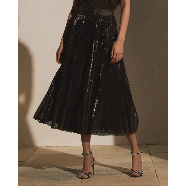 Brown Trivelas Pleated Sequin Skirt Ralph Lauren Collection 4