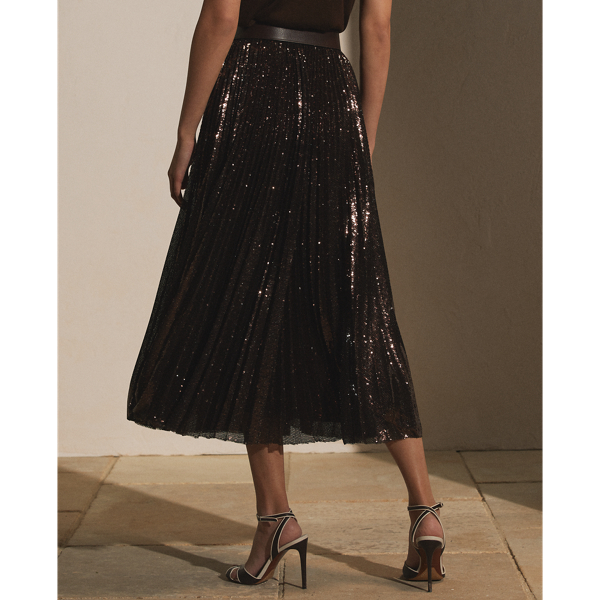 Brown Trivelas Pleated Sequin Skirt Ralph Lauren Collection 5