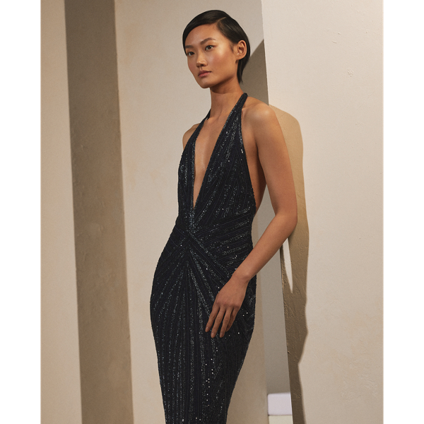 Robe de soir&eacute;e d&eacute;cor&eacute;e Andrianne Ralph Lauren Collection en Bleu marine vif 3