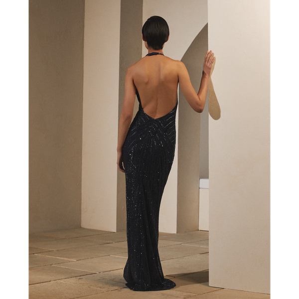 Robe de soir&eacute;e d&eacute;cor&eacute;e Andrianne Ralph Lauren Collection en Bleu marine vif 4