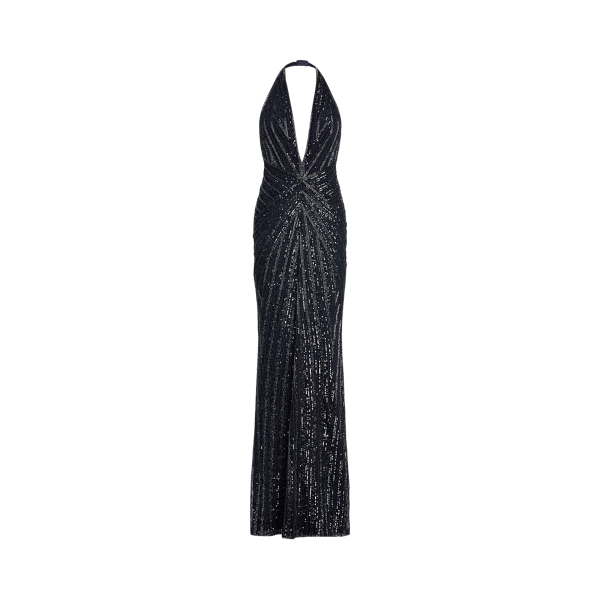 Robe de soir&eacute;e d&eacute;cor&eacute;e Andrianne Ralph Lauren Collection en Bleu marine vif 2
