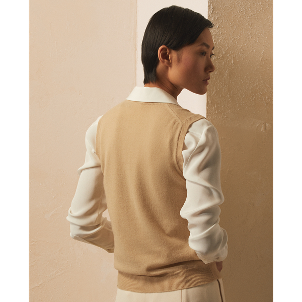 Sand Lofty Cashmere V-Neck Sleeveless Jumper Ralph Lauren Collection 5