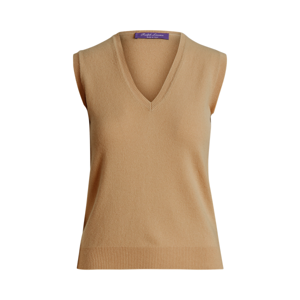 Sand Lofty Cashmere V-Neck Sleeveless Jumper Ralph Lauren Collection 2