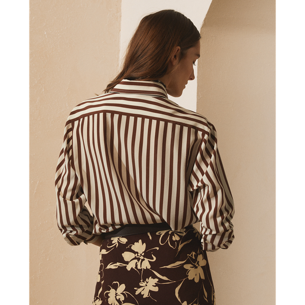 White/Brown Capri Striped Cotton Shirt Ralph Lauren Collection 5