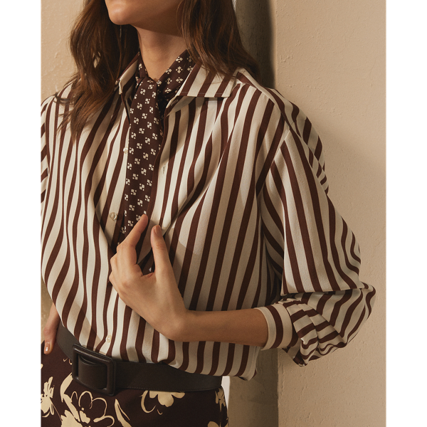 White/Brown Capri Striped Cotton Shirt Ralph Lauren Collection 6