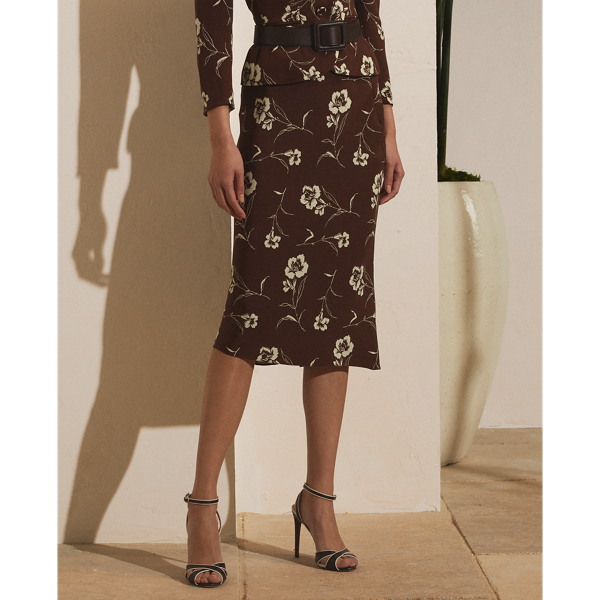 Brown/Cream Kaela Floral Silk Skirt Ralph Lauren Collection 4