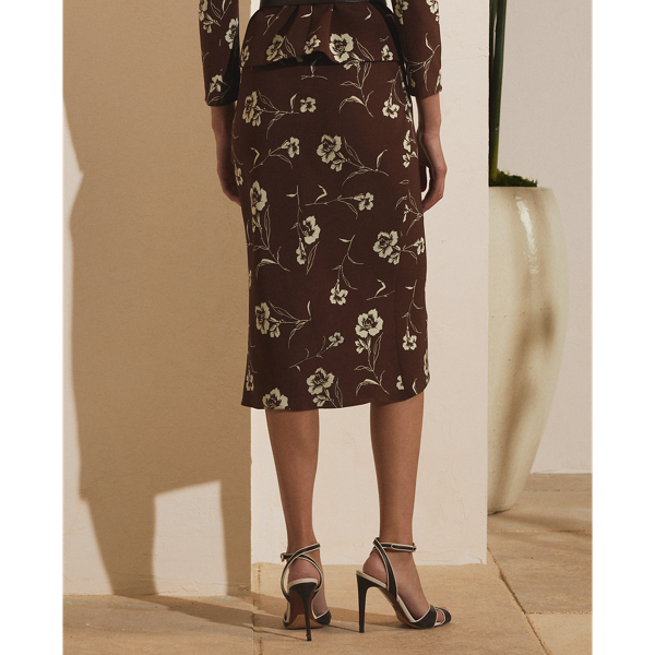 Brown/Cream Kaela Floral Silk Skirt Ralph Lauren Collection 5