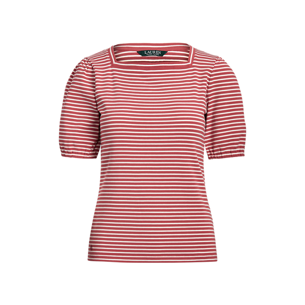 Striped Puff-Sleeve Stretch Cotton Top Lauren 1