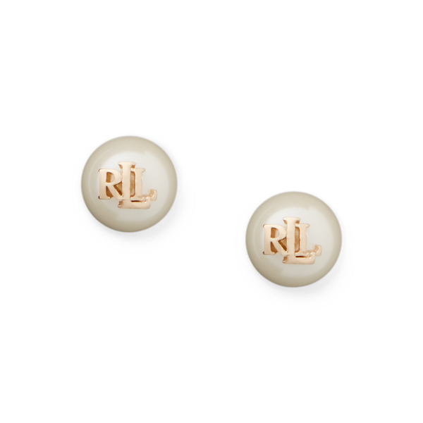 Gold-Tone Pearl Logo Stud Earrings