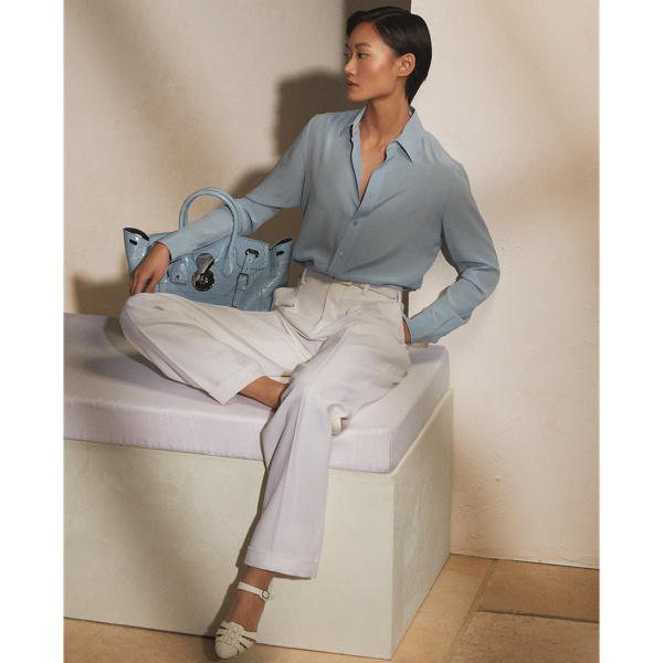 Light Blue Harrison Silk Crepe de Chine Shirt Ralph Lauren Collection 4