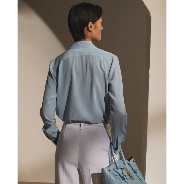 Light Blue Harrison Silk Crepe de Chine Shirt Ralph Lauren Collection 5