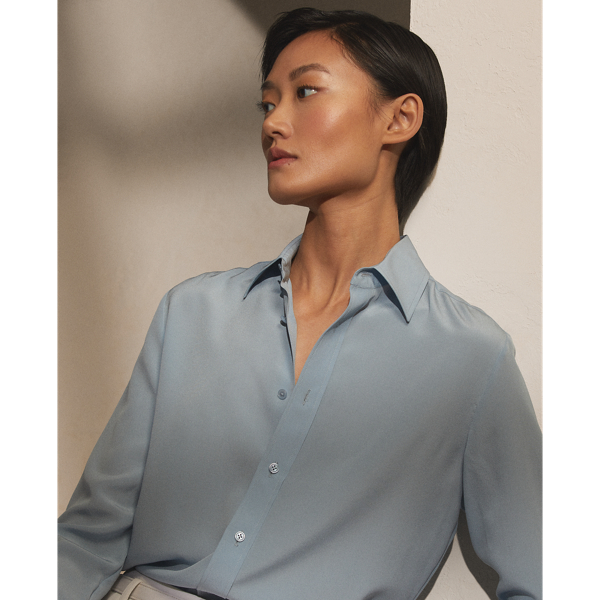 Light Blue Harrison Silk Crepe de Chine Shirt Ralph Lauren Collection 6