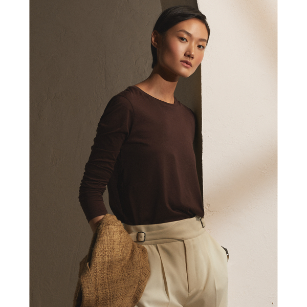 Bright Brown Cotton Jersey Long-Sleeve Shirt Ralph Lauren Collection 6